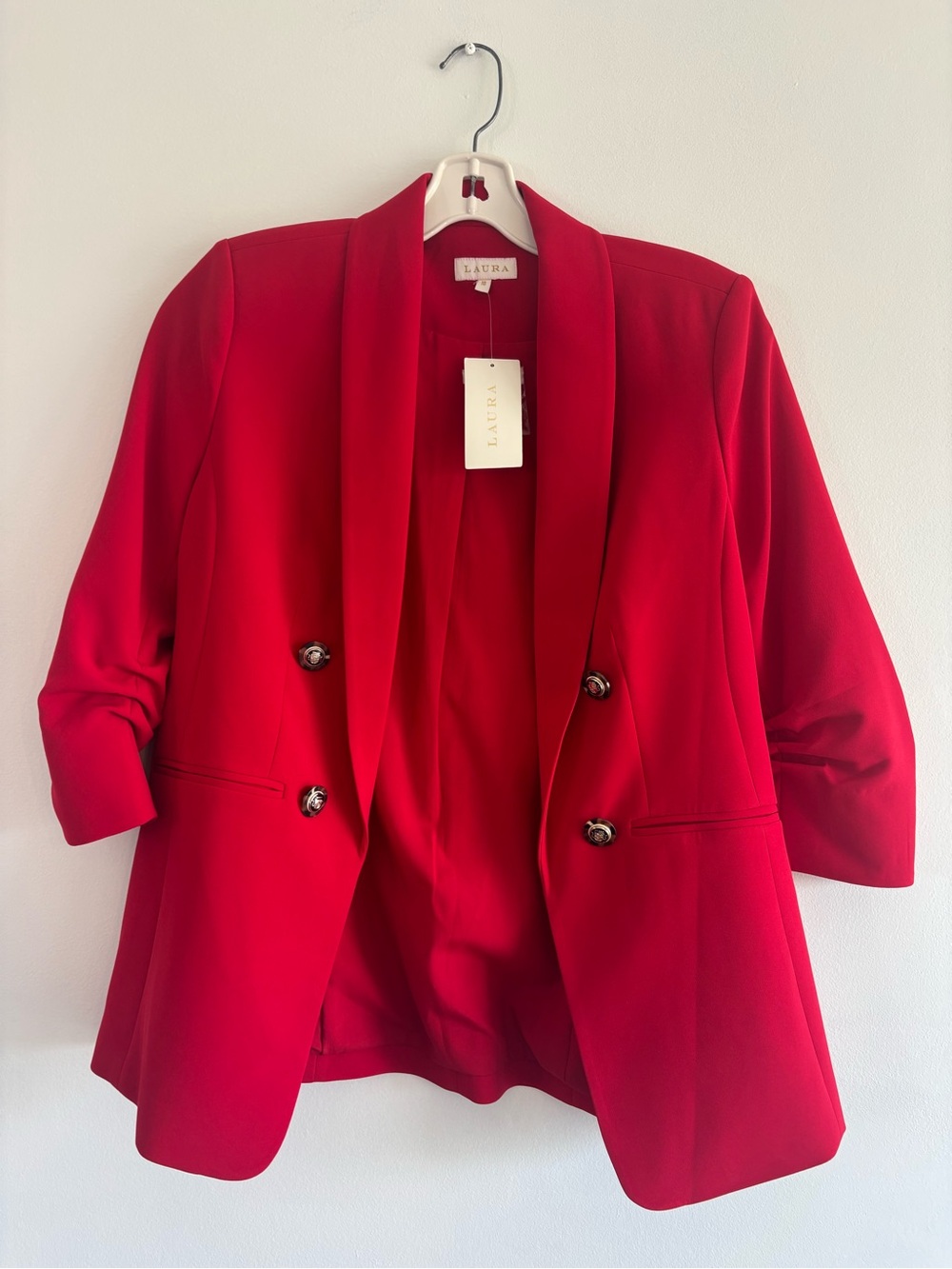 LAURA Red Double-Breasted Shawl-Collar Blazer